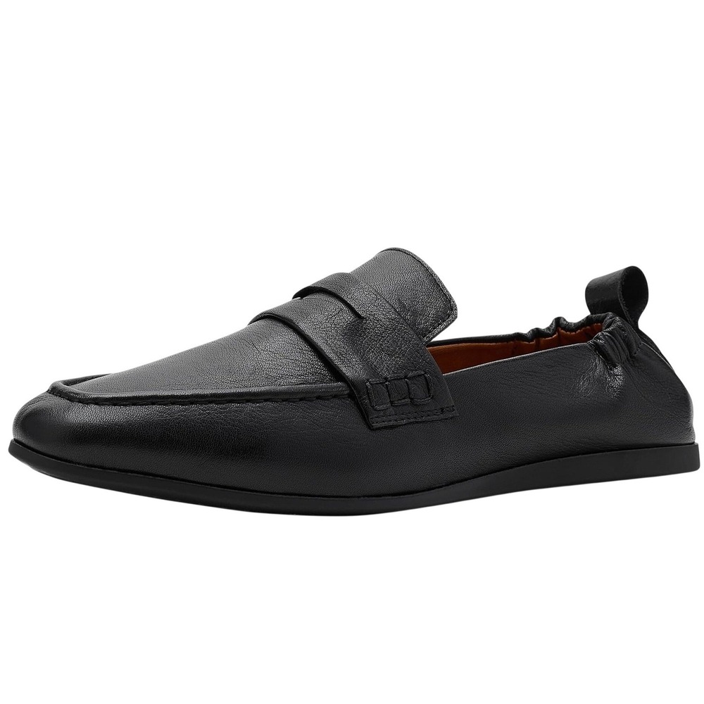 Miz Mooz Geeana Black Leather Penny Loafers Elastic Heel Flats‎ Size 38